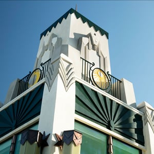 An Art Deco revival towner element with historically correct detailing and finishes.