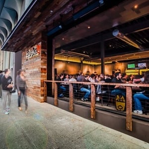 Photo of Eureka! Restaurant in Berkeley California that shows the blend of indoor and outdoor spaces