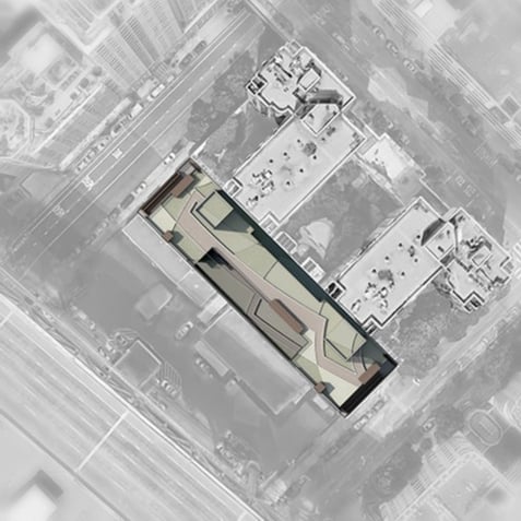 Plan view showcasing rooftop green space, a key sustainable design feature of this multifamily housing development.