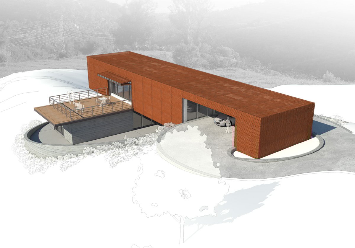 Axis House-10-Birds Eye View Rendering showing carport and deck
