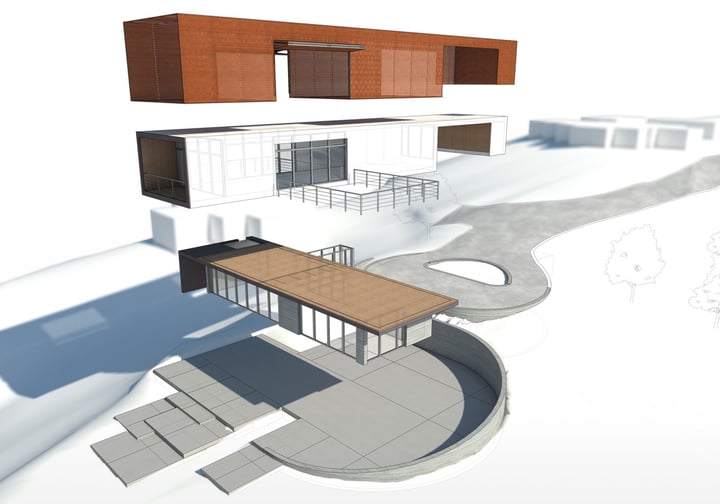Axis House-4-Exploded rendering of materials used on both levels