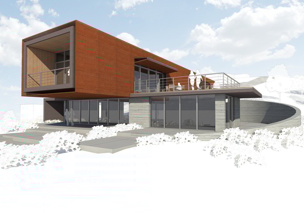 Axis House-6-Rendering of side facade with deck from ground level