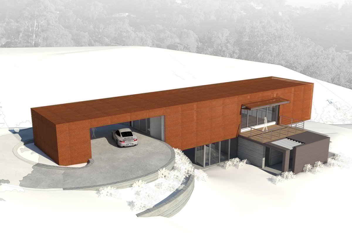 Axis House-8-Rendering of side facade showing carport