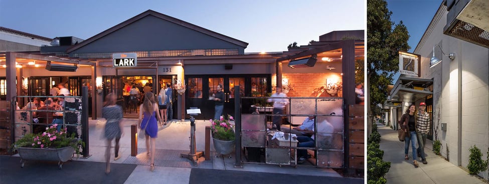 Street view of The Lark and Riverbench in Santa Barbara's Funk Zone, examples of boutique hospitality environments designed with local character.