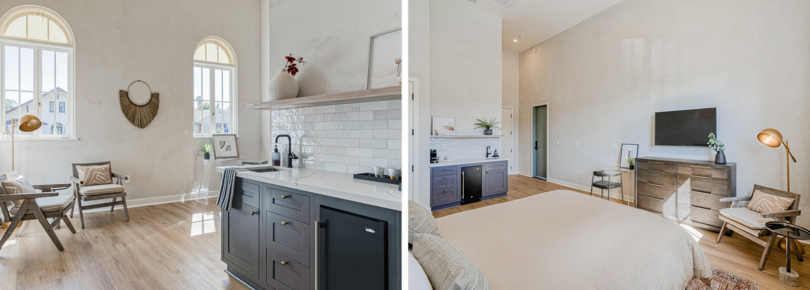 Interior view of a redesigned guest suite emphasizing comfort, style, and hospitality functionality.
