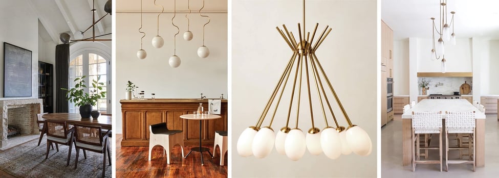 Statement lighting examples from Amber Interiors Design Studio, Lostine, CB2 and Tribe Design Group