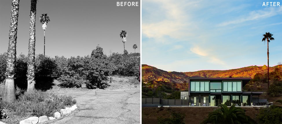 Transformation of an undeveloped lot into a sleek modern home, showcasing residential real estate development potential in California.