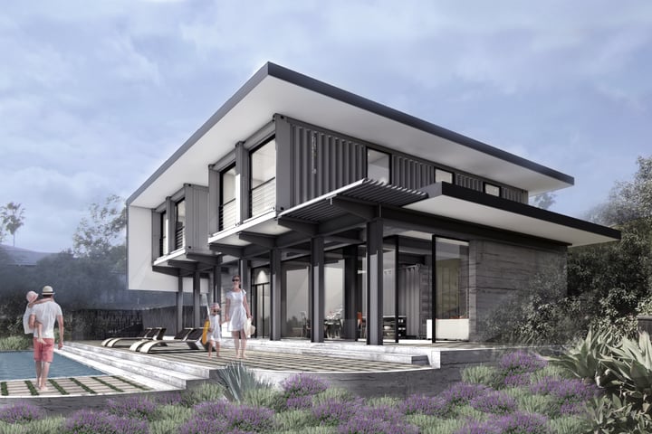 Shipping Container Residence - 14 - Rendering Poolside Garden