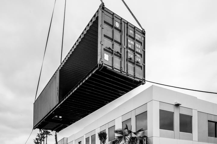 Container Pavilion at Intersect-17-shipping container being craned in