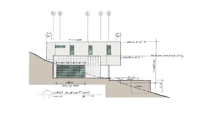 Shipping Container Residence-10b-hand rendered west elevation