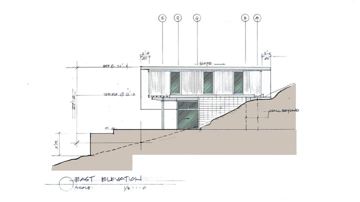 Shipping Container Residence-11a-Hand rendered east elevation