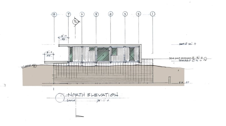 Shipping Container Residence-11b-hand rendered north elevation