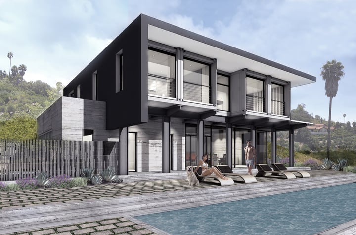 Shipping Container Residence-13b-east elevation rendering