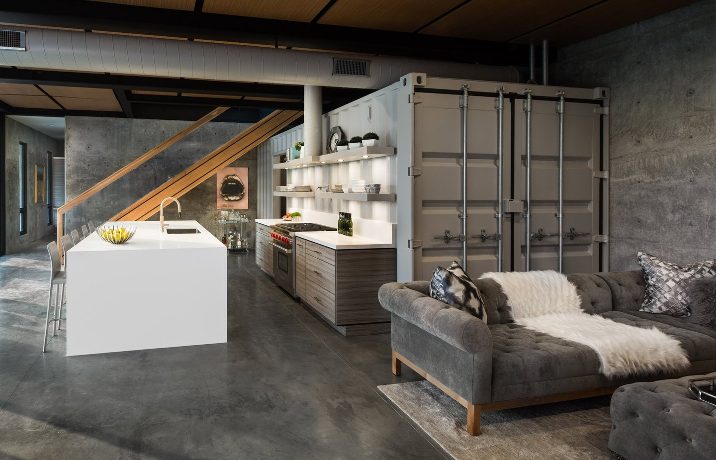 Shipping Container Residence-3-living room with shipping container scullery