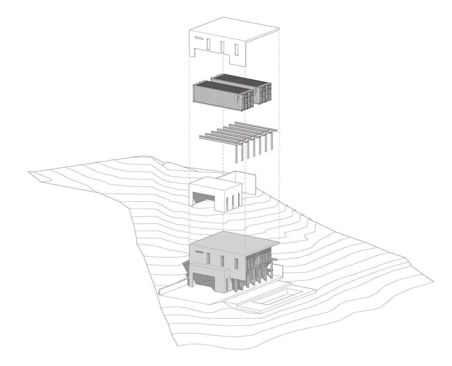 Shipping Container Residence-8-exploded building material diagram
