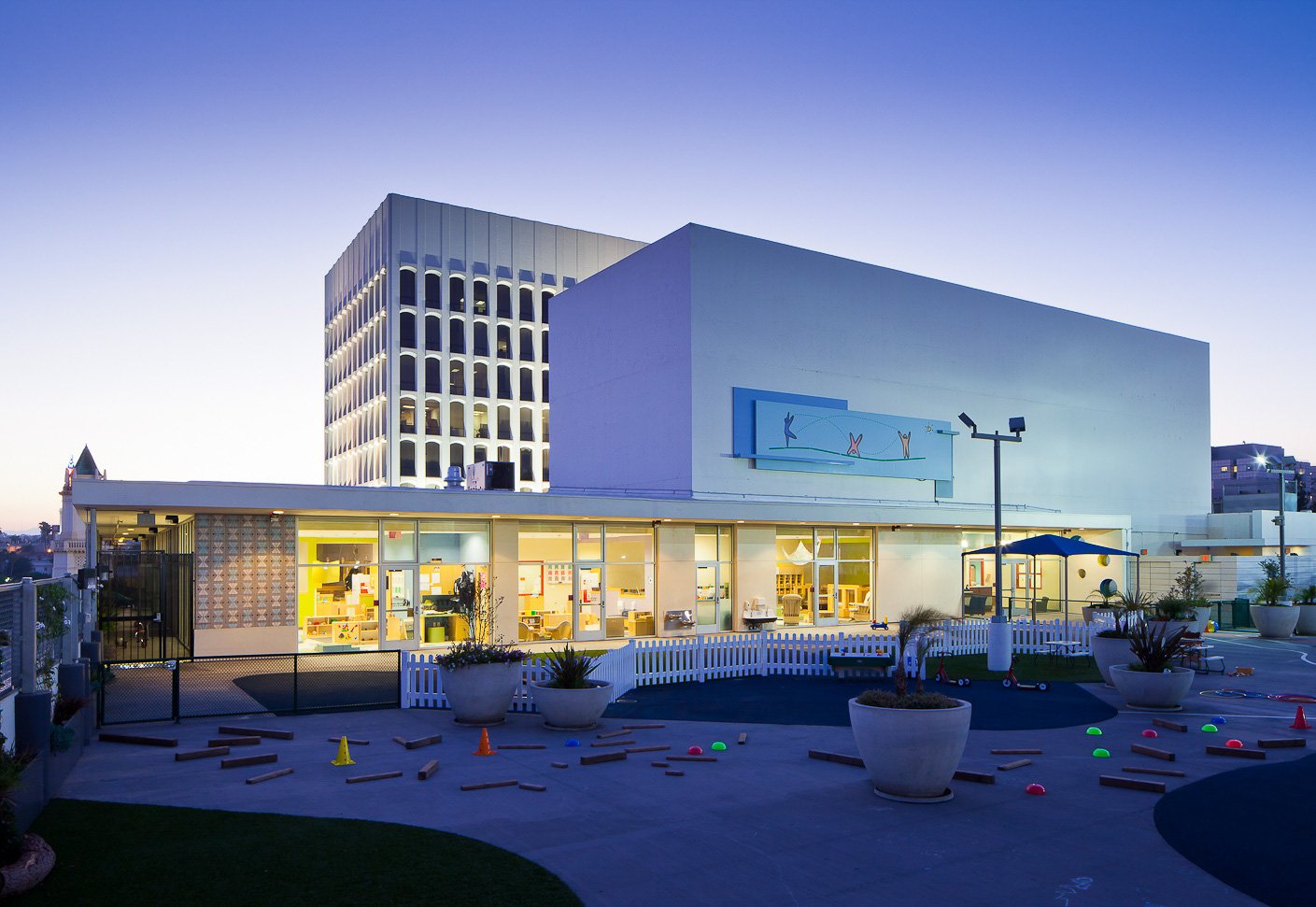 UCLA Child Care Center-@2x-Hero-Front entrance at dusk