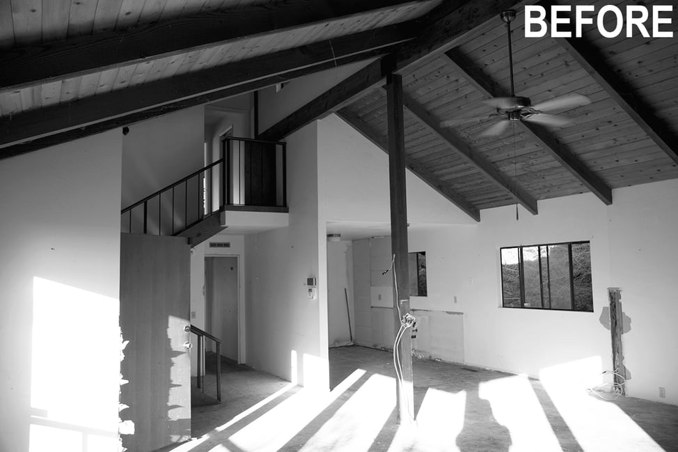 Before Main Kitchen + Stairs with Text